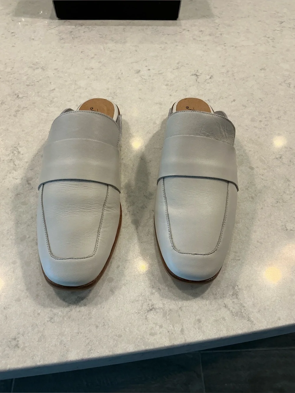 Womans Leather Slip-On Loafers in Light Gray